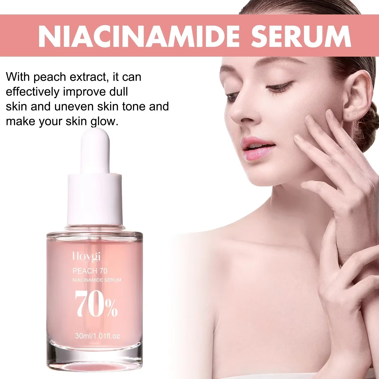 Peach 70% Niacinamide Facial Serum Brightening Skin Care Moisturzing Shrink Pores Smooth Fade Melanin Dark Spot Remover Serum